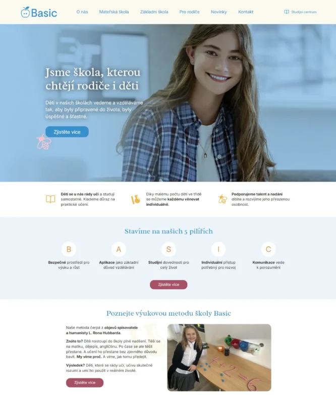 realizovaný webdesign: škola Basic Brno