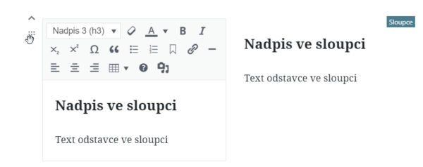 WordPress: vložení bloku do sloupce