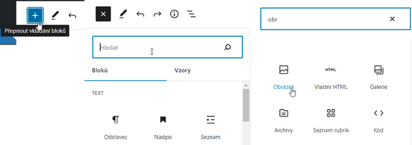 WordPress - vkládání bloků